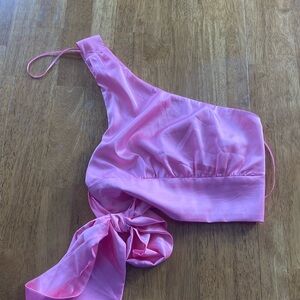 Cropped satin one shoulder top